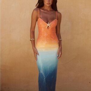 Orange and Yellow Spaghetti Strap Bodycon Maxi Dress